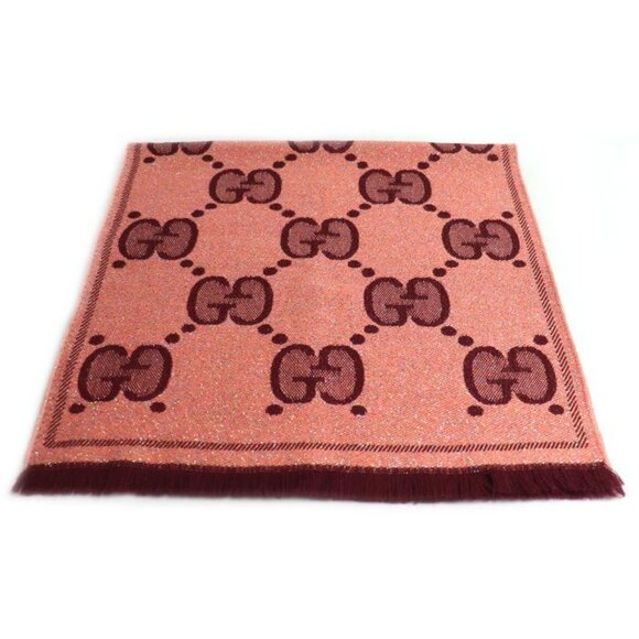 Gucci Accessories - Gucci GG Wool Lame Jacquard Scarf Logo Scarf Pink Burgundy 3 Gc15